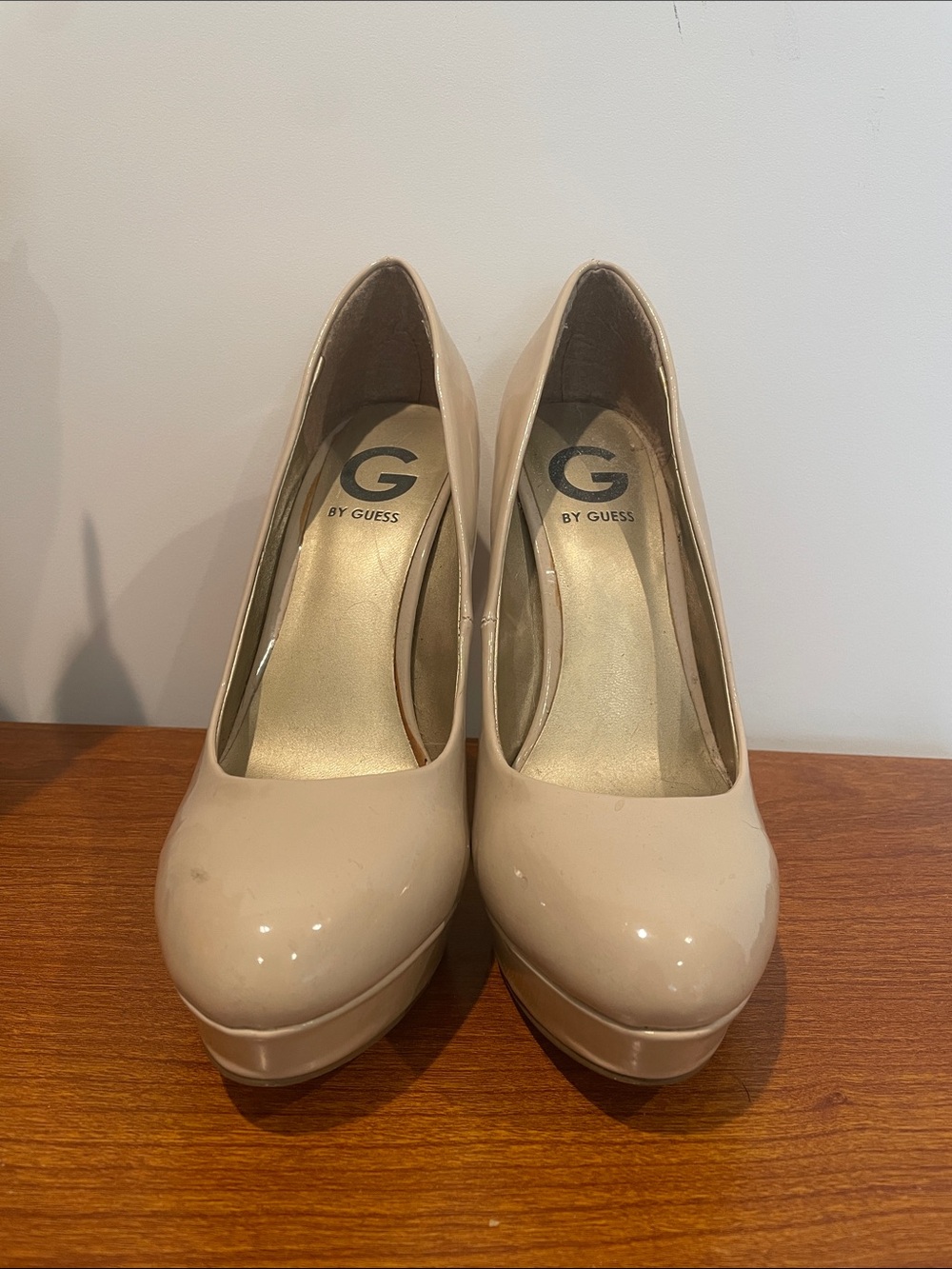 G by Guess Nude Patent Platform Pumps